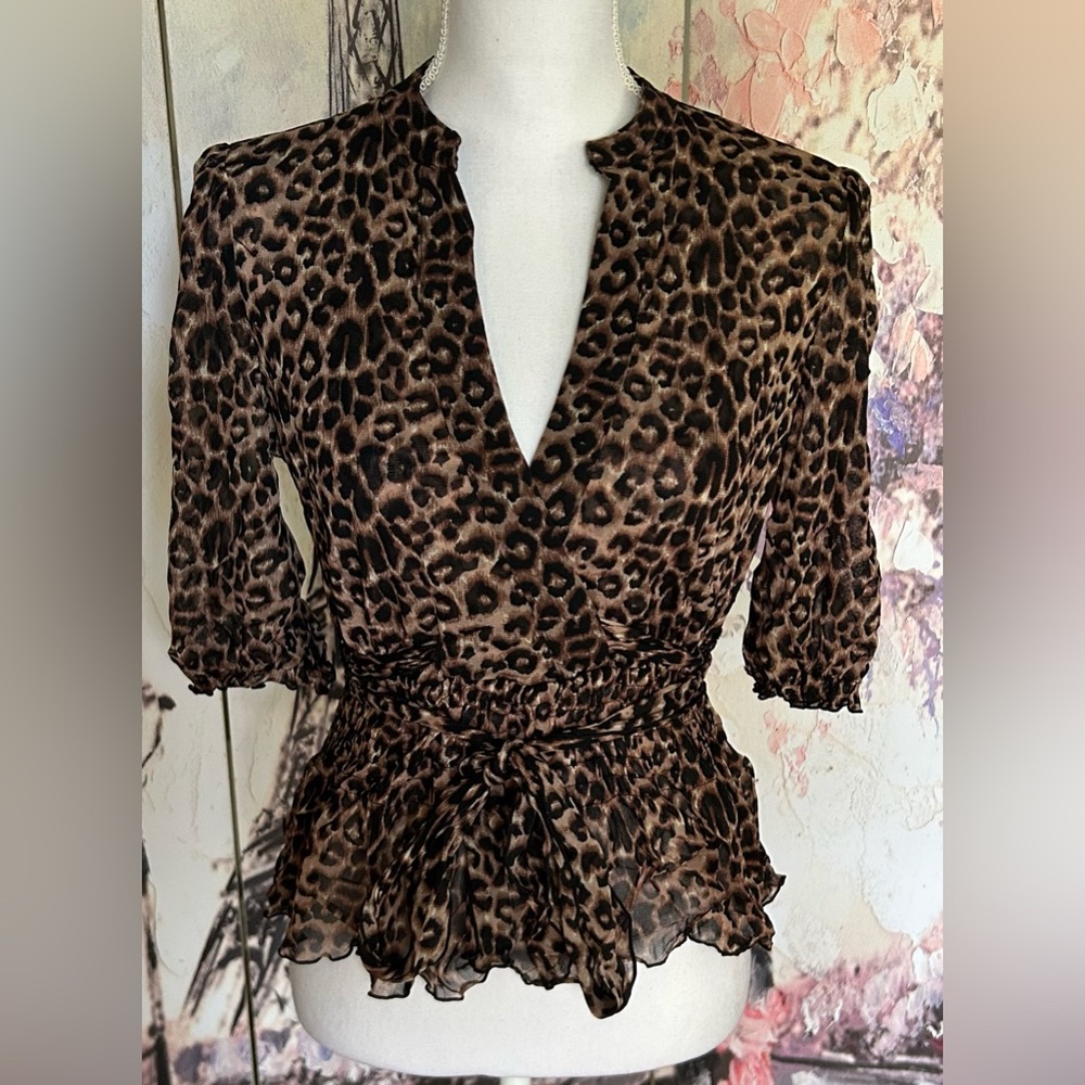 INC - Leopard Print V-Neck Blouse. Size M